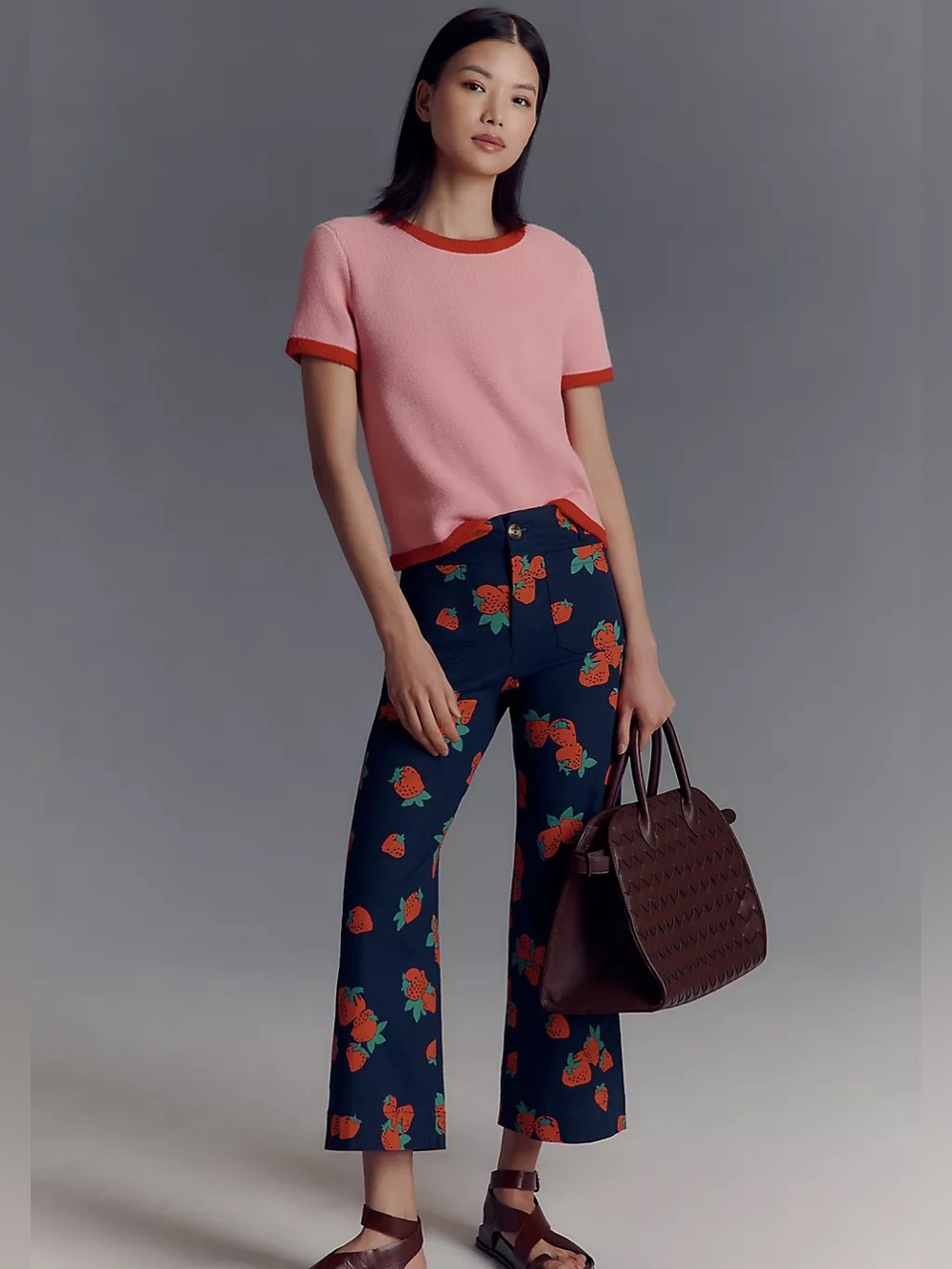 NWT Anthropologie The Colette Linen Wide Leg Pants Blue Red Strawberry 29 Tall - Picture 3 of 5